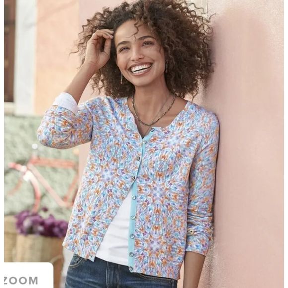 Sundance Evening‎ Light Multicolor Kaleidoscope Button Up Cardigan S - Picture 1 of 5